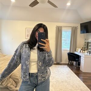 Bandana Blue Knit Zip-Up Jacket - Women